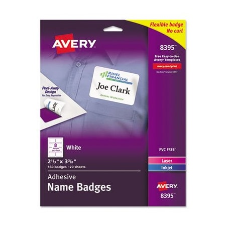 Avery Dennison Avery, FLEXIBLE ADHESIVE NAME BADGE LABELS, 3.38 X 2.33, WHITE, 160PK 8395